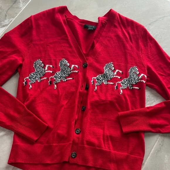 J. Crew Sweaters - J. Crew Red Cardigan with Zebra Design
